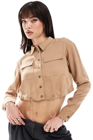 ASOS Camisa corta color con cordón ajustable de tejido suave de -Beis neutro