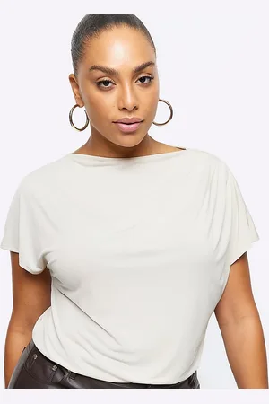 River Island Camiseta color con cuello drapeado de -Blanco