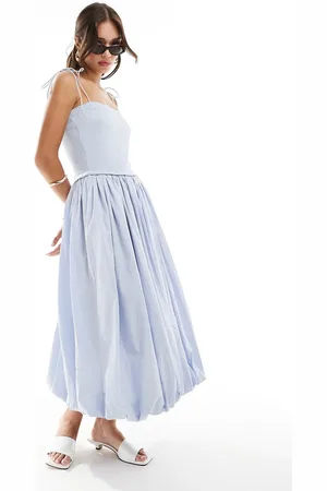 ASOS Vestido midi de tirantes finos con cuerpo fruncido y falda de popelina de