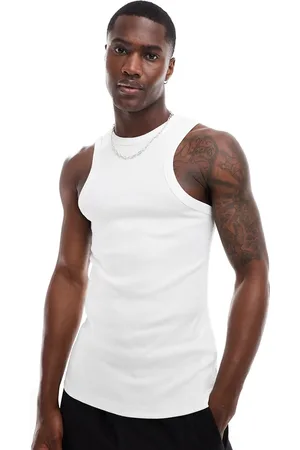 ASOS Camiseta blanca ajustada acanalada sin mangas de corte nadador de
