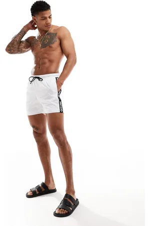 HUGO BOSS Shorts de baño blancos con cinta del logo negra Fab de HUGO