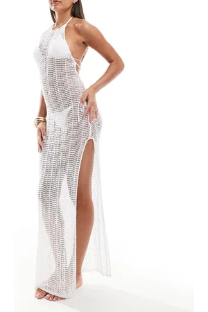ASOS Vestido playero largo con cuello halter de croché de