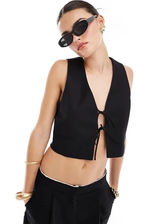 MANGO Chaleco de traje con lazada delantera de mezcla de lino de (parte de un conjunto)