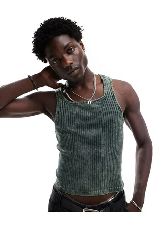 ASOS Camiseta ajustada sin mangas con cuello cuadrado de canalé de