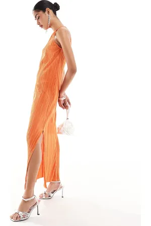New Look Vestido midi luminoso plisado con cuello barco de