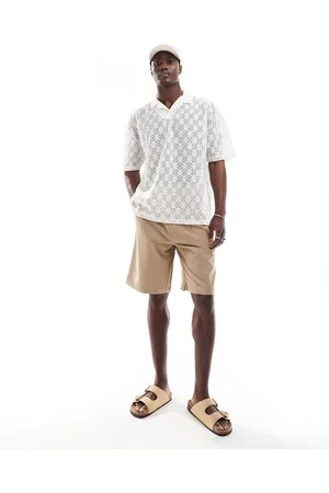ASOS Polo blanco hueso extragrande con cuello de solapas de croché texturizado de