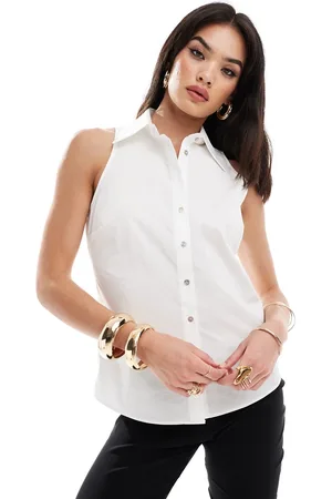 MANGO Camisa blanca sin mangas de