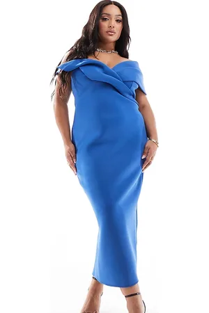 ASOS Vestido midi con escote Bardot y detalle plisado en el pecho de tejido efecto neopreno de ASOS DESIGN Curve