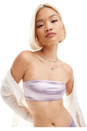 Monki Top de bikini metalizado con escote palabra de honor Mix & Match de -Morado
