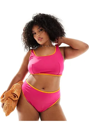 ASOS Top corto de bikini rosa con ribetes en contraste de Curve