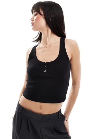 New Look Camiseta negra de tirantes con botones de presión de