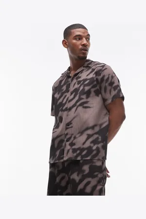 Topman Camisa morada plisada de manga corta con estampado difuminado de (parte de un conjunto)-Morado