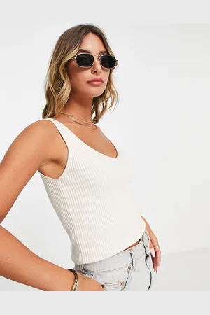 VERO MODA Top color con cuello de pico de punto de -Blanco