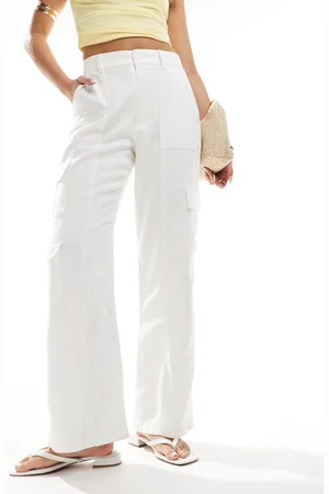 Hollister Pantalones cargo blancos de mezcla de lino de