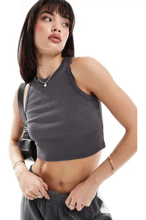 New Look Camiseta corta gris oscuro sin mangas con lavado ácido y espalda de nadadora de
