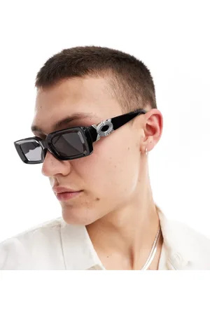 ASOS Gafas de sol negras con montura rectangular gruesa estilo años 90 y detalle biselado en las patillas de