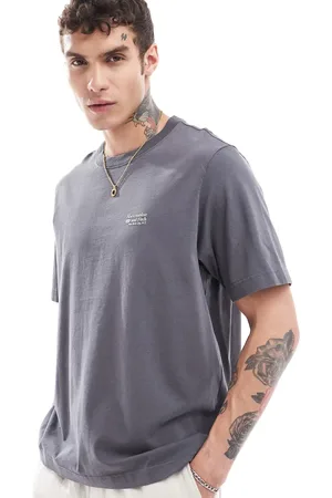 Abercrombie & Fitch Camiseta gris carbón extragrande con logo pequeño pulido de tejido grueso de