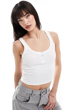New Look Camiseta blanca de tirantes con botones de presión de