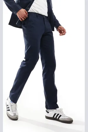 JACK & JONES Pantalones de traje azul marino de estilo casual de mezcla de lino de Premium