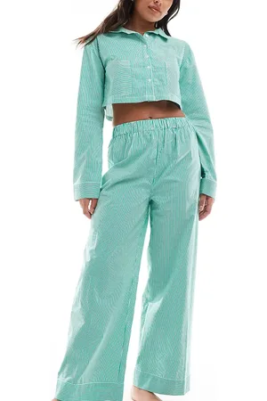 Luna Pantalones de pijama a rayas verdes extragrandes de (parte de un conjunto)