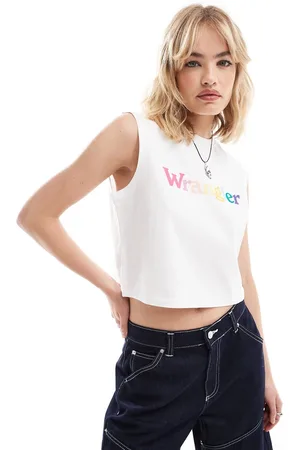 Wrangler Camiseta blanca sin mangas con logo colorido de