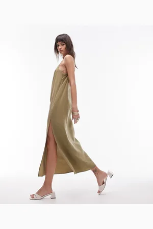 Topshop Vestido midi de tirantes de cupro de -Verde