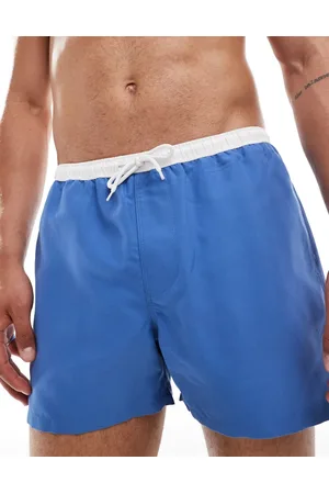 ASOS Shorts de baño cortos azules con cinturilla en contraste de