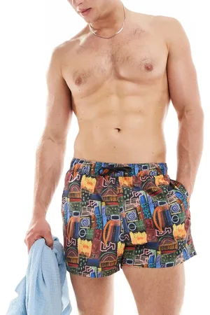 ASOS Shorts de baño cortos negros con diseño estampado de -Multicolor