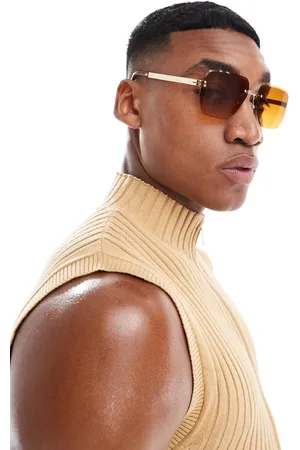 ASOS Gafas de sol doradas de estilo retro con montura al aire y lentes de color ámbar degradadas de