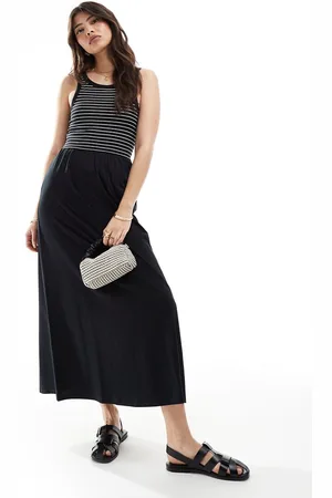 ASOS Vestido midi a rayas de tirantes con espalda de nadadora de