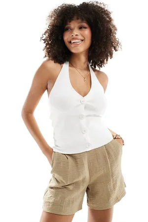 Pimkie Top abotonado con cuello halter de punto de