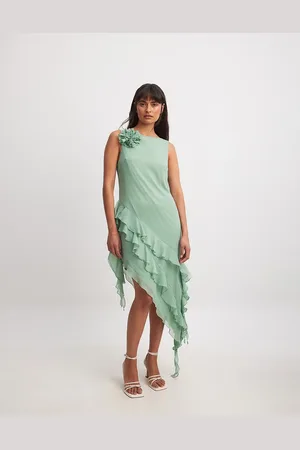 NA-KD Vestido midi con detalle de volantes de chifón de