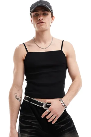 COLLUSION Camiseta negra ajustada de tirantes con cuello cuadrado para festivales de