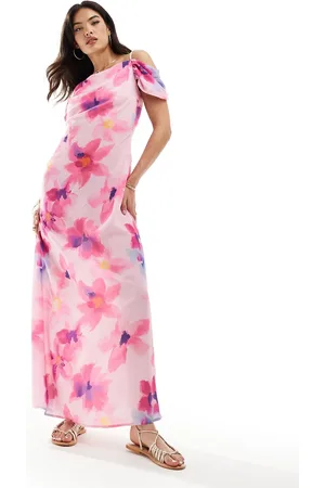 VERO MODA Vestido lencero largo con estampado floral y escote Bardot de