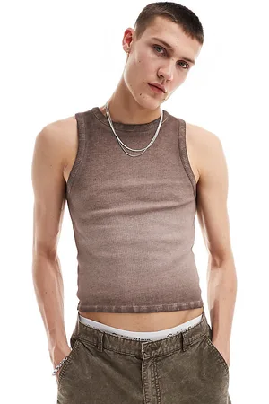 COLLUSION Camiseta ajustada sin mangas con lavado desgastado y estampado de tatuaje de punto gofrado para festivales de