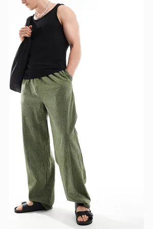 COLLUSION Pantalones playeros caquis de tejido texturizado de lino de