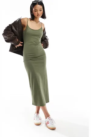 New Look Vestido midi de tirantes de punto de -Verde