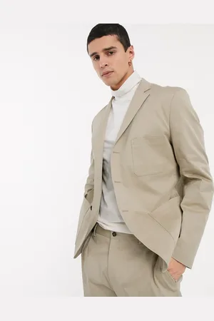 SELECTED Chaqueta de traje color piedra de corte slim con bolsillo de parche de algodón de -Beis neutro
