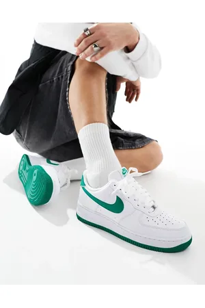 Nike Zapatillas de deporte blancas y verdes para hombre Air Force 1 