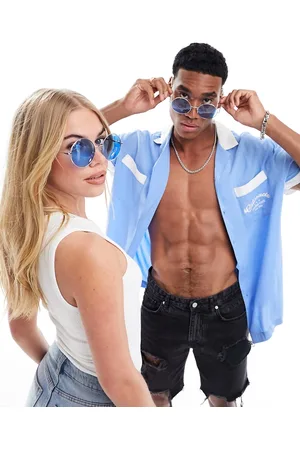 AJ Morgan Gafas de sol azules y plateadas redondeadas para festivales de