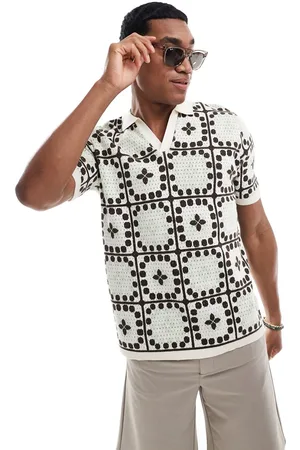 ASOS Polo verde salvia y marrón con muesca en el cuello de croché de