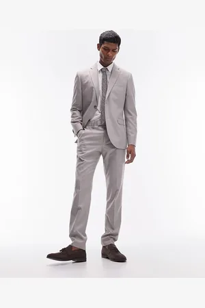 Topman Pantalones de traje color de corte slim de mezcla de lino de -Beis neutro