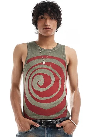 COLLUSION Camiseta ajustada sin mangas con estampado de remolino rojo para festivales de