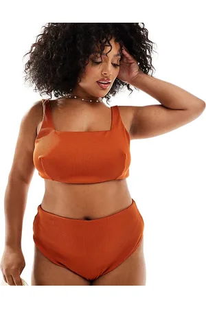 ASOS Braguitas de bikini color óxido de pernera y talle altos de canalé Emily de Curve-Naranja