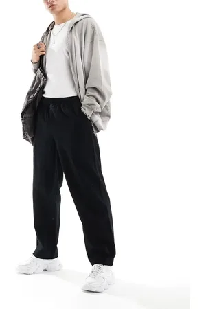 Fred Perry Pantalones negros de pernera recta con cordón ajustable de sarga de