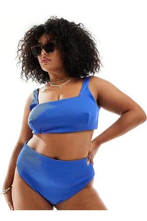ASOS Top de bikini azul de canalé Emily de Curve
