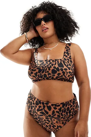 ASOS Braguitas de bikini de pernera y talle altos con estampado animal extragrande Adrienne de Curve-Multicolor