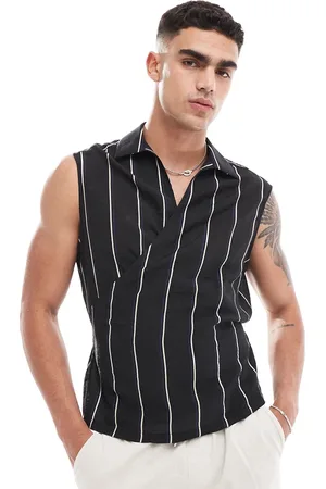 ASOS Camisa negra a rayas de corte cuadrado holgado sin mangas con diseño cruzado y anudado de