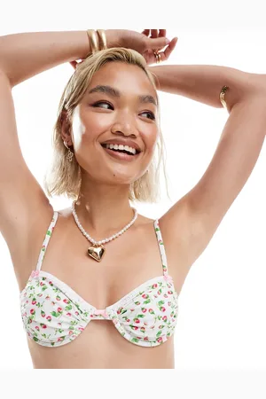 Reclaimed Top de bikini blanco con aros y estampado de florecitas de -Multicolor