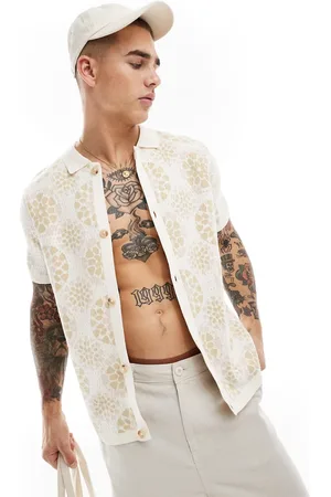 ASOS Polo color crudo y rosa holgado abotonado de punto de croché de -Beis neutro
